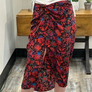 rag & bone Red and Blue Floral Tie-Front Mini Skirt